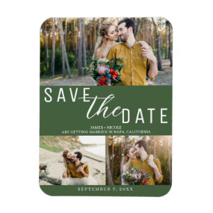 Groene Save the Date Huwelijk 3 Foto's Magneet