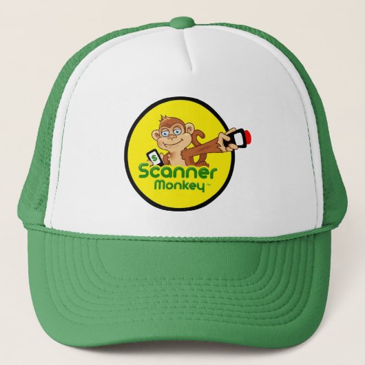 Groene Scanner Monkey Trucker Hat Trucker Pet (Voorkant)