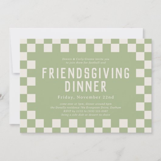 Groene schaatser Checkerboard Friendsgiving Diner Kaart (Voorkant)