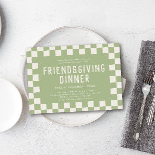 Groene schaatser Checkerboard Friendsgiving Diner Kaart