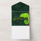 Groene schattige kameleon all in one uitnodiging (Binnen)