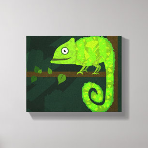 Groene schattige kameleon canvas afdruk