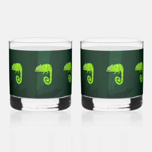 Groene schattige kameleon whisky glas (Voorkant)