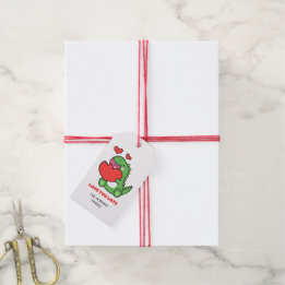 Groene Schattigee Dinosaurus Valentijnsdag Cadeaulabel