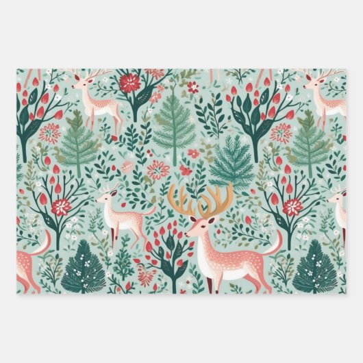 Groene Schattigee kerstset van 3 Inpakpapier Vel (Voorkant 2)