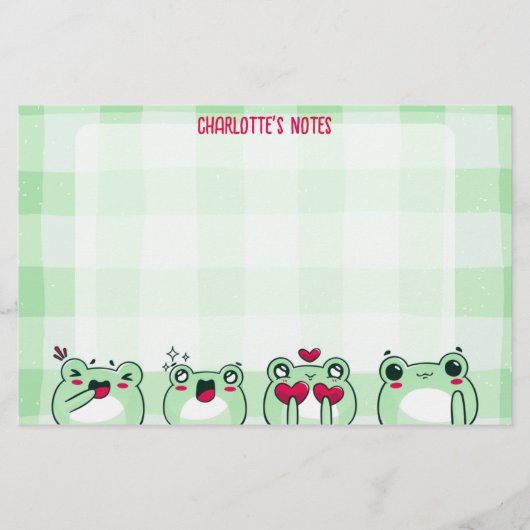 Groene Schattigee Kinder Manga Cartoon Kikker Briefpapier (Voorkant)