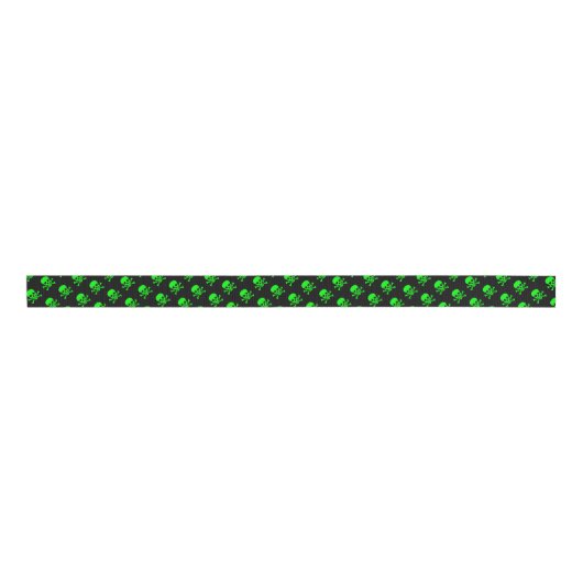 Groene schedel- en beenderen patroon grosgrain lint (Voorkant)