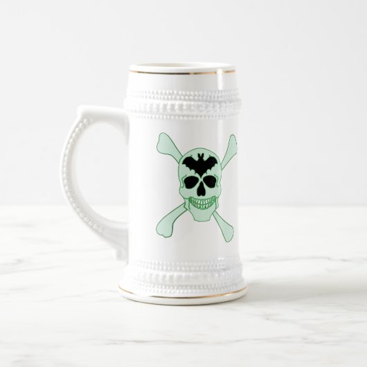 Groene schedel en kruisgraten bierpul (Links)