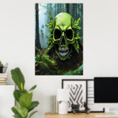 Groene schedel in het bos | AI Art Poster (Thuiskantoor)