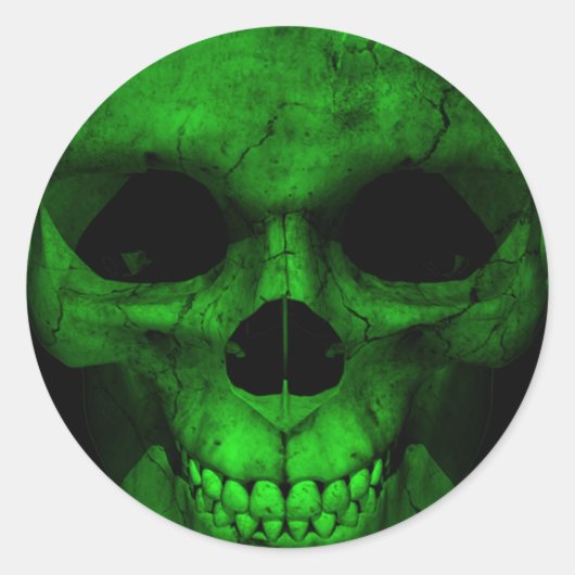Groene schedel met zwarte achtergrond 2 ronde sticker (Voorkant)