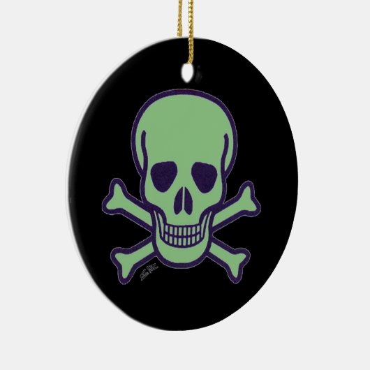 Groene schedel zwart rond keramisch ornament (Rechts)