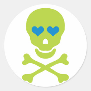 Groene schedelbeenderen & hartelogen ronde sticker