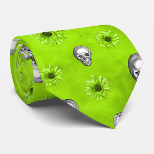 Groene Schedels en Zonnebloem Serie Ontwerp 1 Stropdas