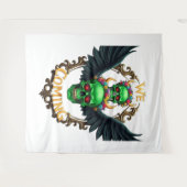 Groene schedels met zwarte vleugels en bloemkroon wandkleed (Voorkant (horizontaal))