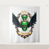 Groene schedels met zwarte vleugels en bloemkroon wandkleed (Voorkant)