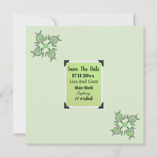Groene schildpad dot art bewaar de datum, save the date (Voorkant)