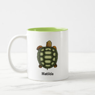 Groene Schildpad met Bewerkbare Naam & Monogram Tweekleurige Koffiemok