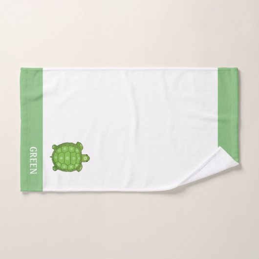 Groene schildpad op witte en kalkgroene badhanddoe bad handdoek (Handdoek)