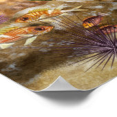 Groene schildpad over koraalrif poster (Hoek)