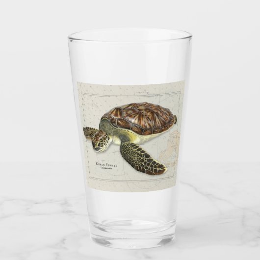 Groene schildpad over nicht Drink glas (Voorkant)