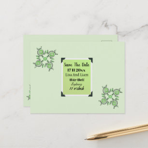 Groene schildpadden dot art opslaan de datum, briefkaart