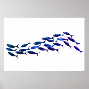 Groene School Vissen Waterverf Poster
