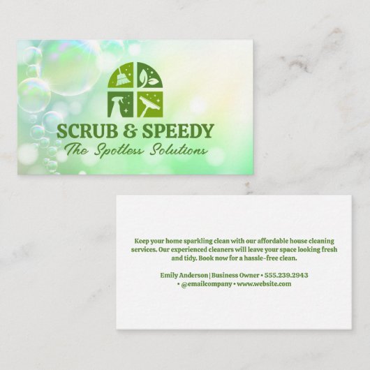Groene schoonmaak pictogrammen | Zeep Sud Bubbles Visitekaartje (Voorkant / Achterkant)