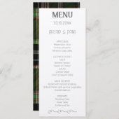 Groene Schotse Tartan bruiloft Menu (Voorkant / Achterkant)