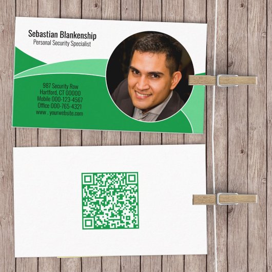 Groene Security Professional Custom Photo QR Code Visitekaartje