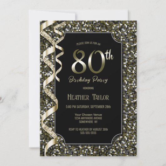 Groene Sequins 80e Verjaardagsfeestje Kaart (Voorkant)