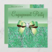 Groene Sequins, Bow & Diamond Engagement Party Kaart (Voorkant / Achterkant)
