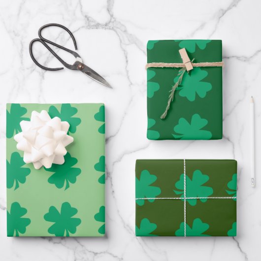 Groene Shamrock Bladpatroon St Patrick's Day 2024 Inpakpapier Vel (Voorkant)