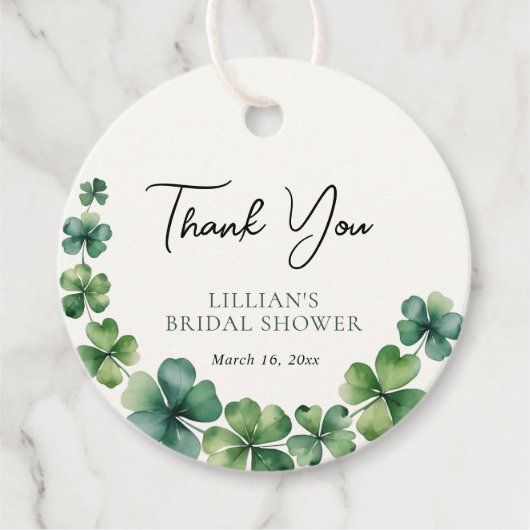 Groene Shamrock Bruiloft Bridal Shower Bedankt Bedankjes Labels (Voorkant)