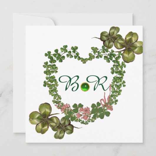 GROENE SHAMROCK HARTS MET PINKSTROMEN MONOGRAM AANKONDIGING (Voorkant)