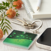Groene Shamrock Klaver St. Patrick's Dag Geluk Sleutelhanger (Voorkant Rechts)