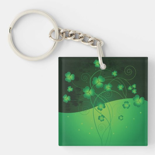 Groene Shamrock Klaver St. Patrick's Dag Geluk Sleutelhanger (Voorkant)
