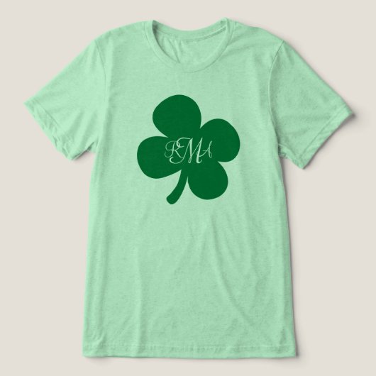 Groene Shamrock Monogrammed Gepersonaliseerd Tri-Blend Shirt (Design voorkant)