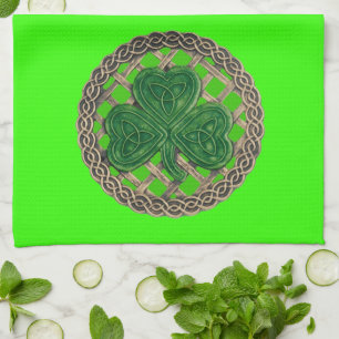 Groene shamrock on Celtic Knots Kitchen Towel Theedoek