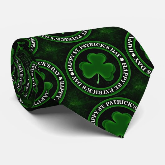 Groene Shamrock St Patrick's Day Thunder_Cove zwar Stropdas (Opgerold)