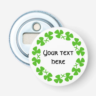 Groene Shamrockand-rand Tekst toevoegen Button Flesopener