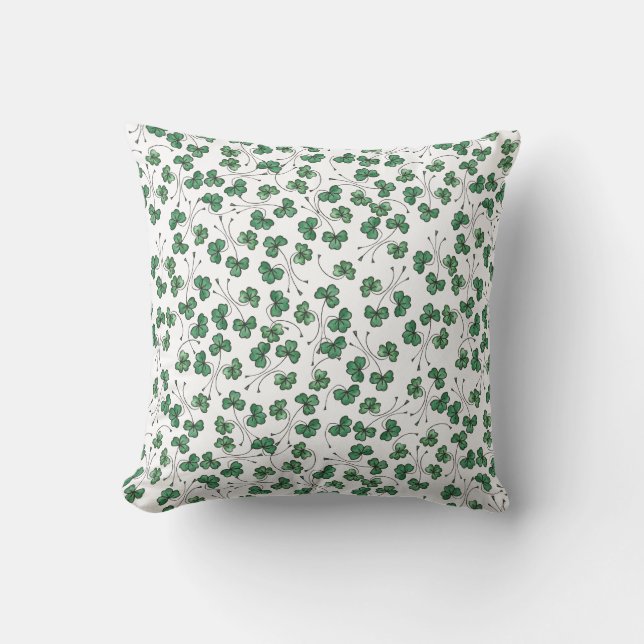 Groene Shamrocks Ditsy Pattern op White Pillow Kussen (Voorkant)