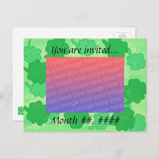 Groene Shamrocks Huwelijksfoto Uitnodigingskaarten Uitnodiging Briefkaart (Voorkant / Achterkant)