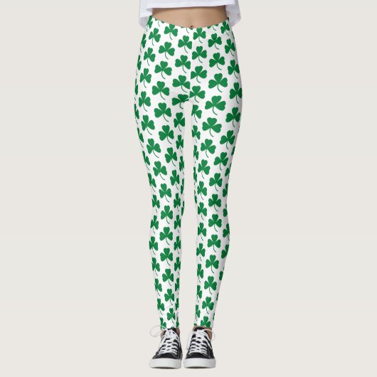 Groene Shamrocks op wit, St. Patrick's Day Leggings (Voorkant)