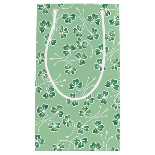 Groene Shamrocks Wit Omlijnt Kleine Gift Bag Klein Cadeauzakje (Voorkant)