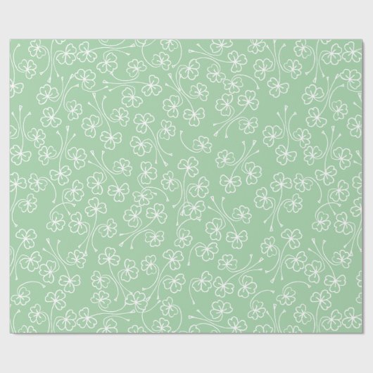 Groene Shamrocks Witte Contouren Verpakkend Docume Cadeaupapier (Vlak)