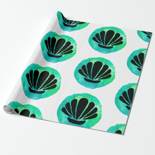 Groene Shell Patroon Cadeaupapier (Uitgerold)