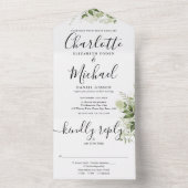 Groene Signature Script Monogram Huwelijk All In One Uitnodiging (Binnen)