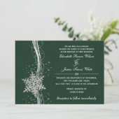 groene Silver Snowflakes Winter bruiloft uitnodigi Kaart (Staand voorkant)