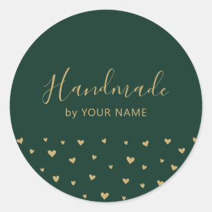 Groene Simpele Moppige Hartjes Handgemaakte verpak Ronde Sticker