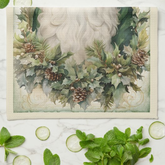 Groene Sinterklaas ingelijst in Kerstmis gebladert Theedoek (Gevouwen)